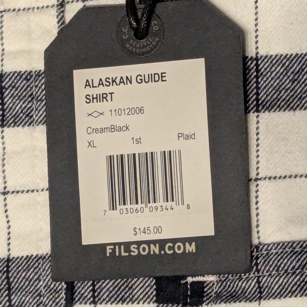 NWT - Filson Men's Alaskan Guide Flannel Shirt in Black & White Plaid XL - Picture 7 of 11